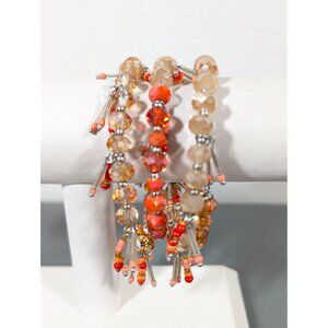 Beachy Boho Orange Glass Bead Charm Flex Coil Wire Wrap Braclet‎ 7"